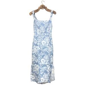 Reformation Dale Linen Dress Strap Open Back Midi Porcelain Floral Print 12 NWT